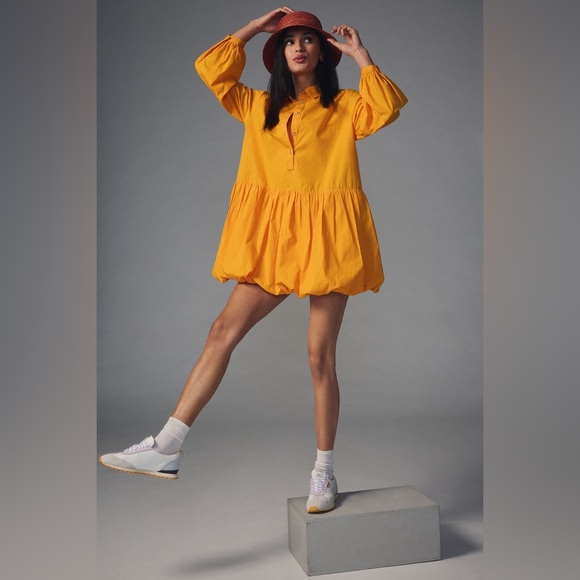 Maeve Anthropologie Oversized Bubble Hem Dress Golden Marigold Size S - Picture 1 of 5